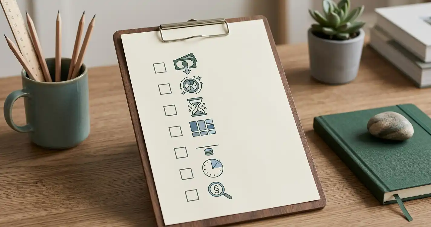Editorial illustration of a casino welcome offer checklist with deposit, free spins and terms symbols